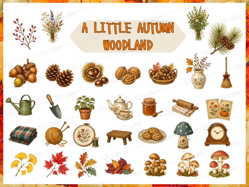 【OPENING SALE 25%OFF】Autumn Woodland Animals Clipart PNG Bundle, 91 Transparent Forest Friends