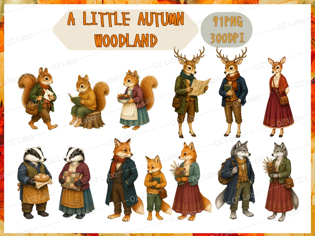 【OPENING SALE 25%OFF】Autumn Woodland Animals Clipart PNG Bundle, 91 Transparent Forest Friends