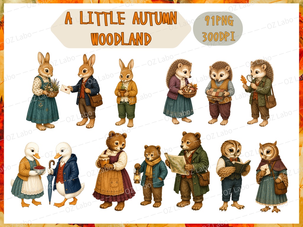 【OPENING SALE 25%OFF】Autumn Woodland Animals Clipart PNG Bundle, 91 Transparent Forest Friends