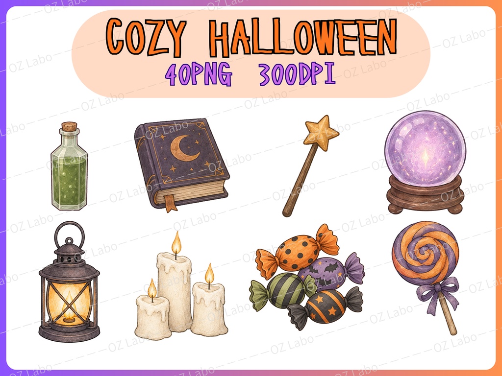 【OPENING SALE 25%OFF】Cozy Halloween Clipart Bundle, 40 PNG, Cute Black Cat & Ghost Clipart, Watercolor Halloween, Spooky Cute Digital Download