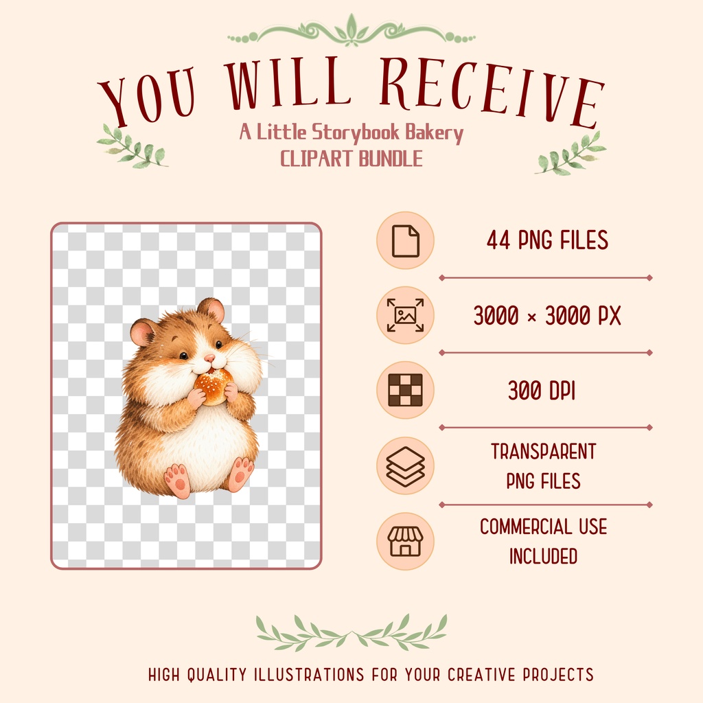【OPENING SALE 25%OFF】Watercolor Bakery Clipart Bundle, 44 PNG, Storybook Animals, Bread Illustrations (Digital Download)