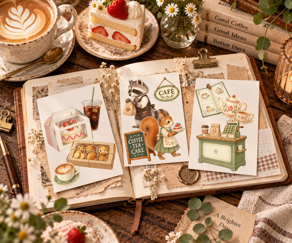 【OPENING SALE 25%OFF】Watercolor Cafe Clipart Bundle, 42 PNG, Storybook Animals, Coffee and Tea Illustrations (Digital Download)