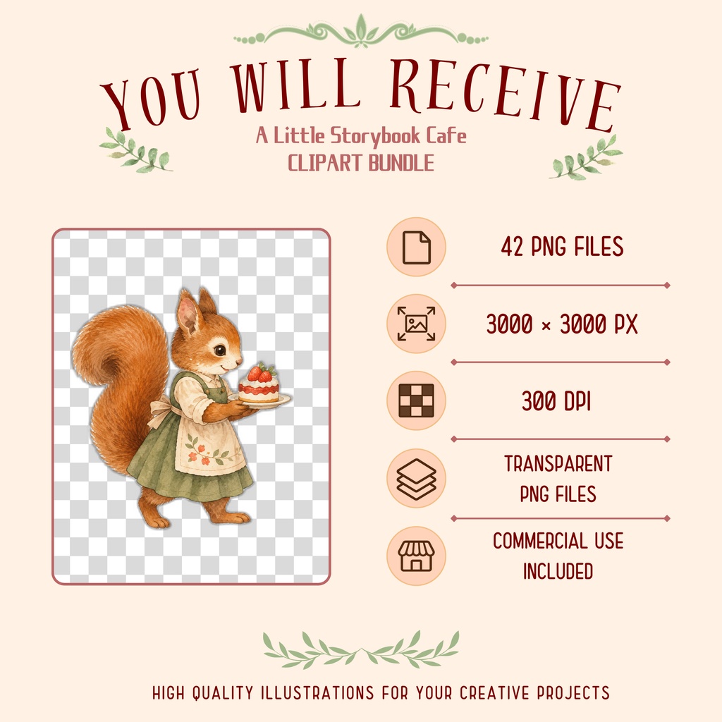 【OPENING SALE 25%OFF】Watercolor Cafe Clipart Bundle, 42 PNG, Storybook Animals, Coffee and Tea Illustrations (Digital Download)