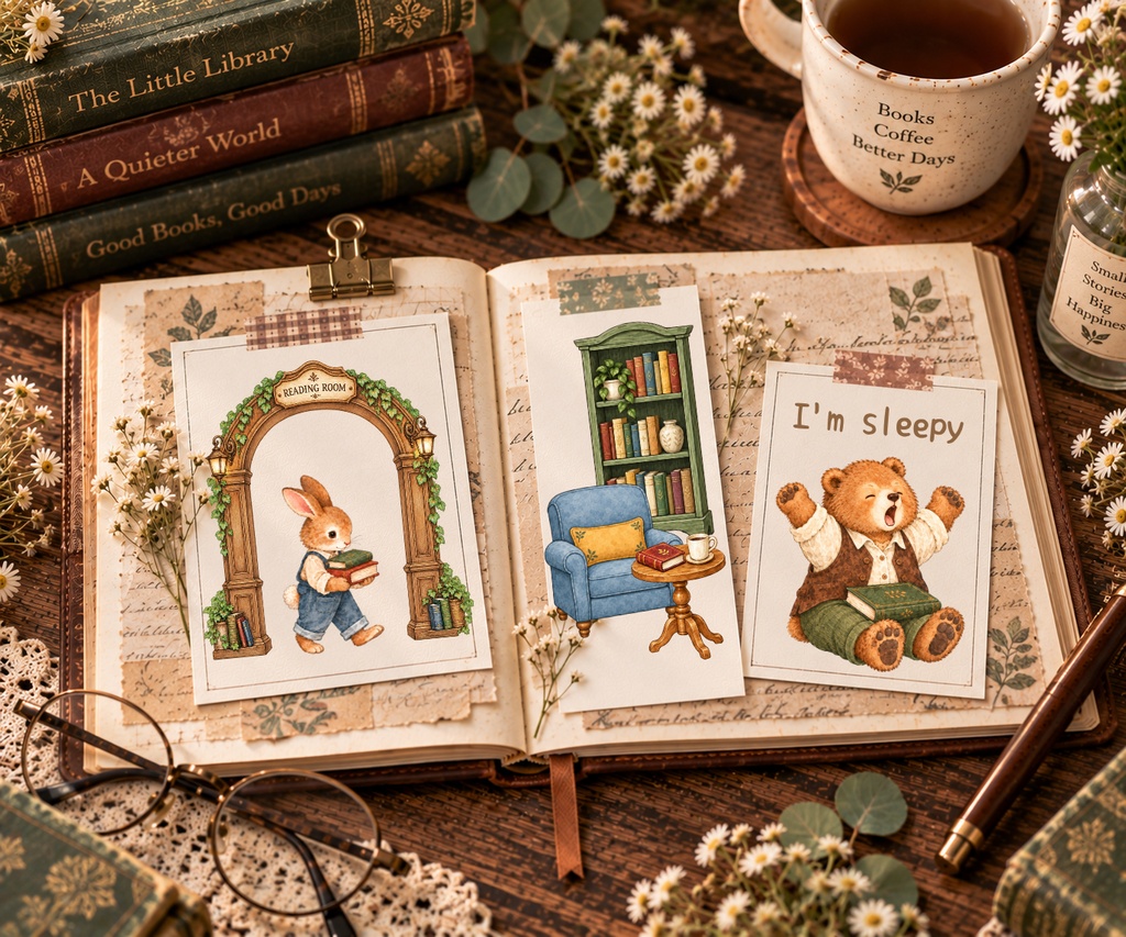 【OPENING SALE 25%OFF】Cozy Reading Clipart Bundle, 44 PNG, Storybook Animals, Book Lover Watercolor Illustrations