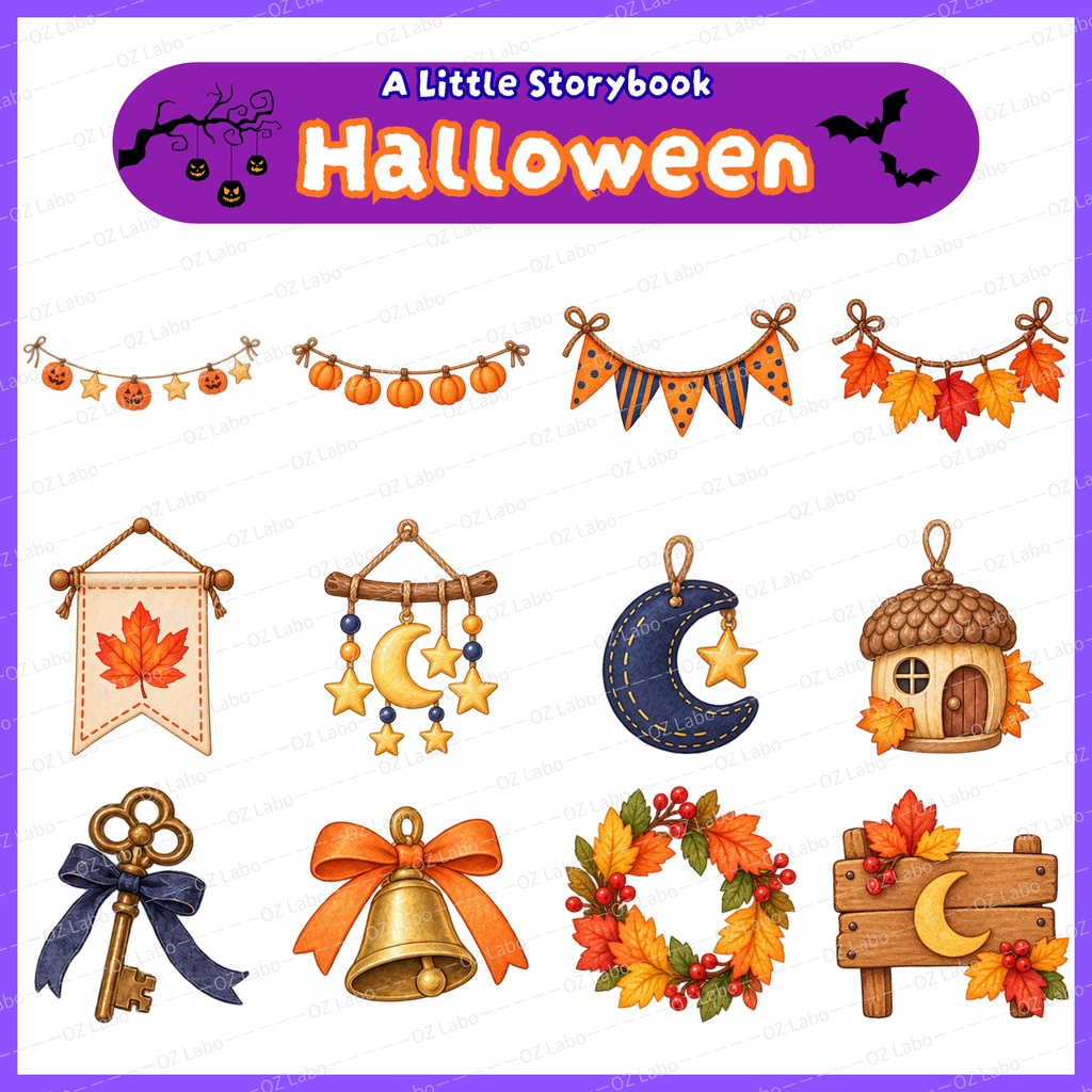 【OPENING SALE 25%OFF】Watercolor Halloween Clipart Bundle, 60 PNG, Storybook Animals, Pumpkins & Cozy Autumn Illustrations (Digital Download)