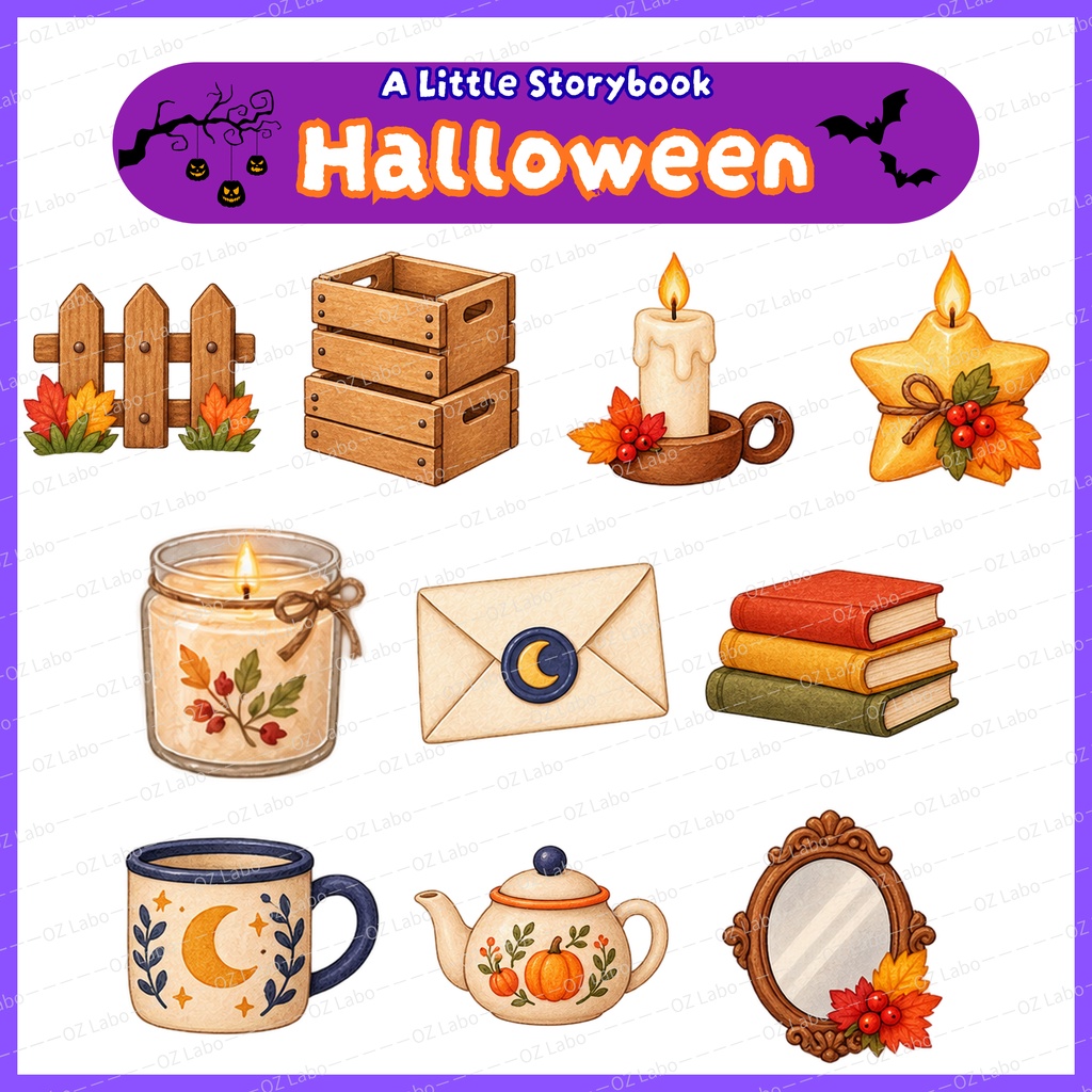 【OPENING SALE 25%OFF】Watercolor Halloween Clipart Bundle, 60 PNG, Storybook Animals, Pumpkins & Cozy Autumn Illustrations (Digital Download)