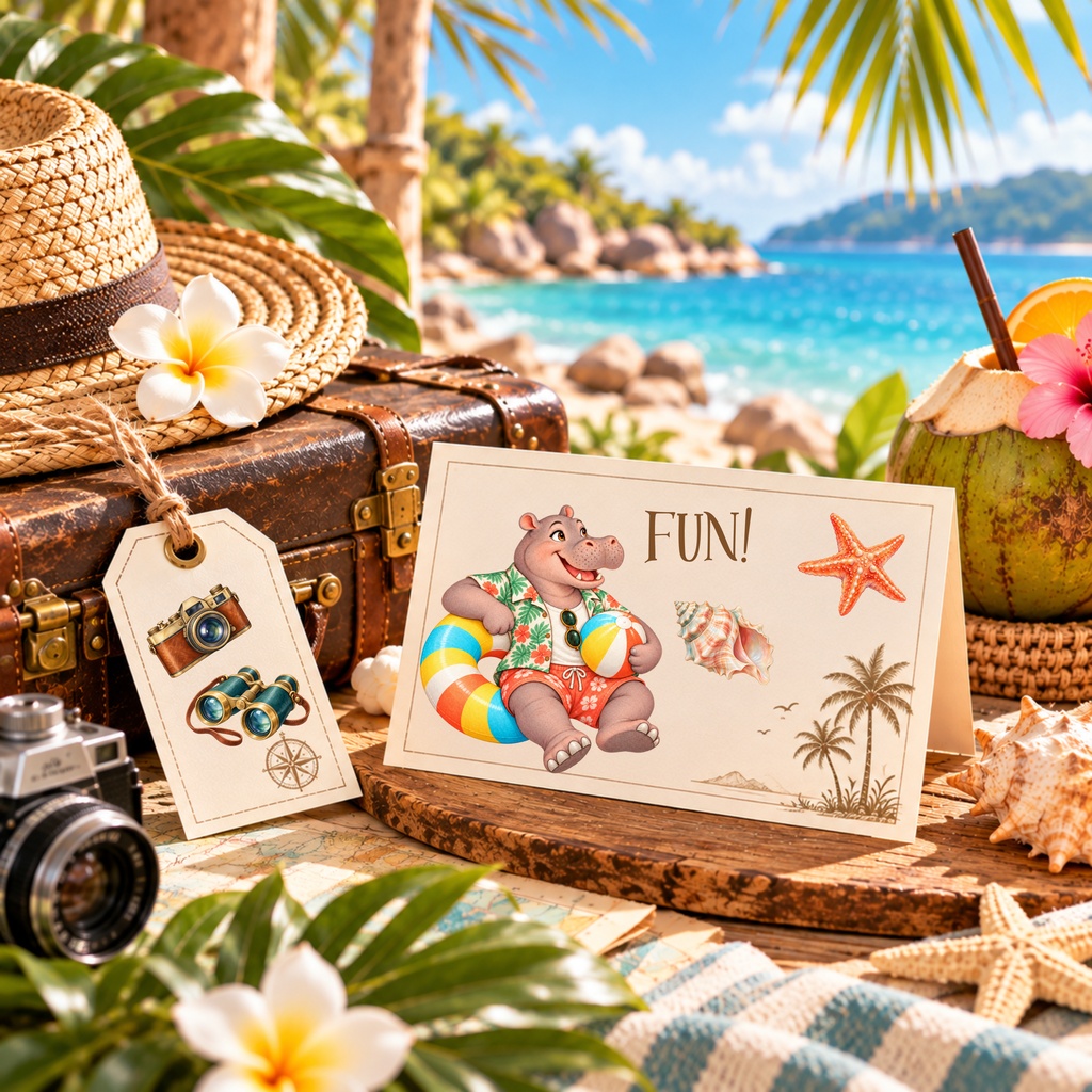 Safari Vacation Clipart Bundle, 46 Watercolor PNGs of Animals & Tropical Accessories