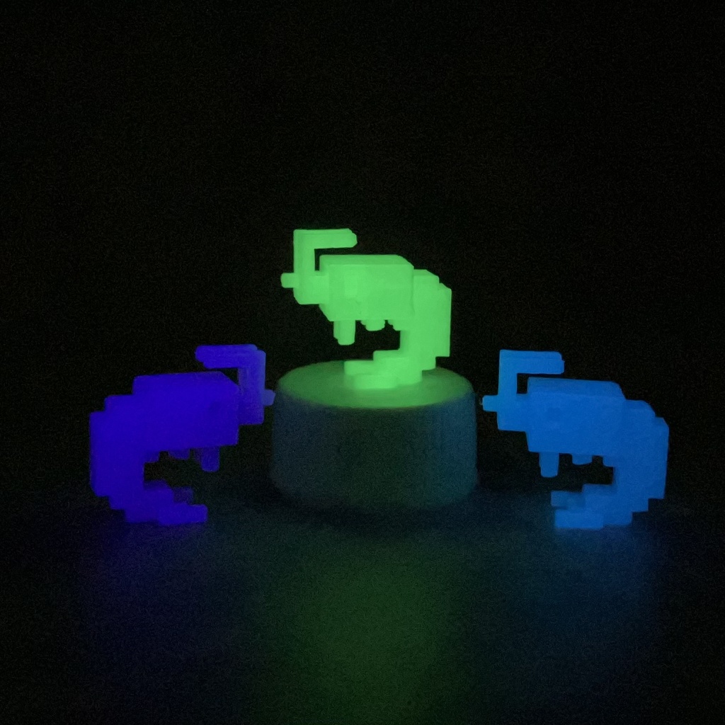 【蓄光】小さな3Dドットのエビさんフィギュア(ソーダカラー)