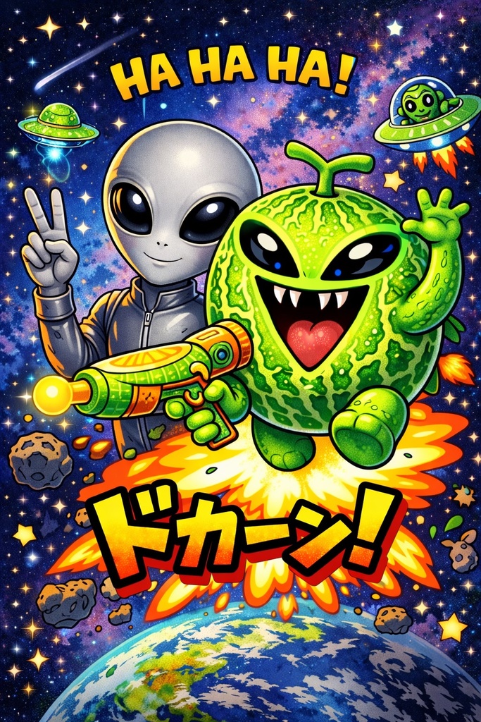 宇宙人とお化けメロン