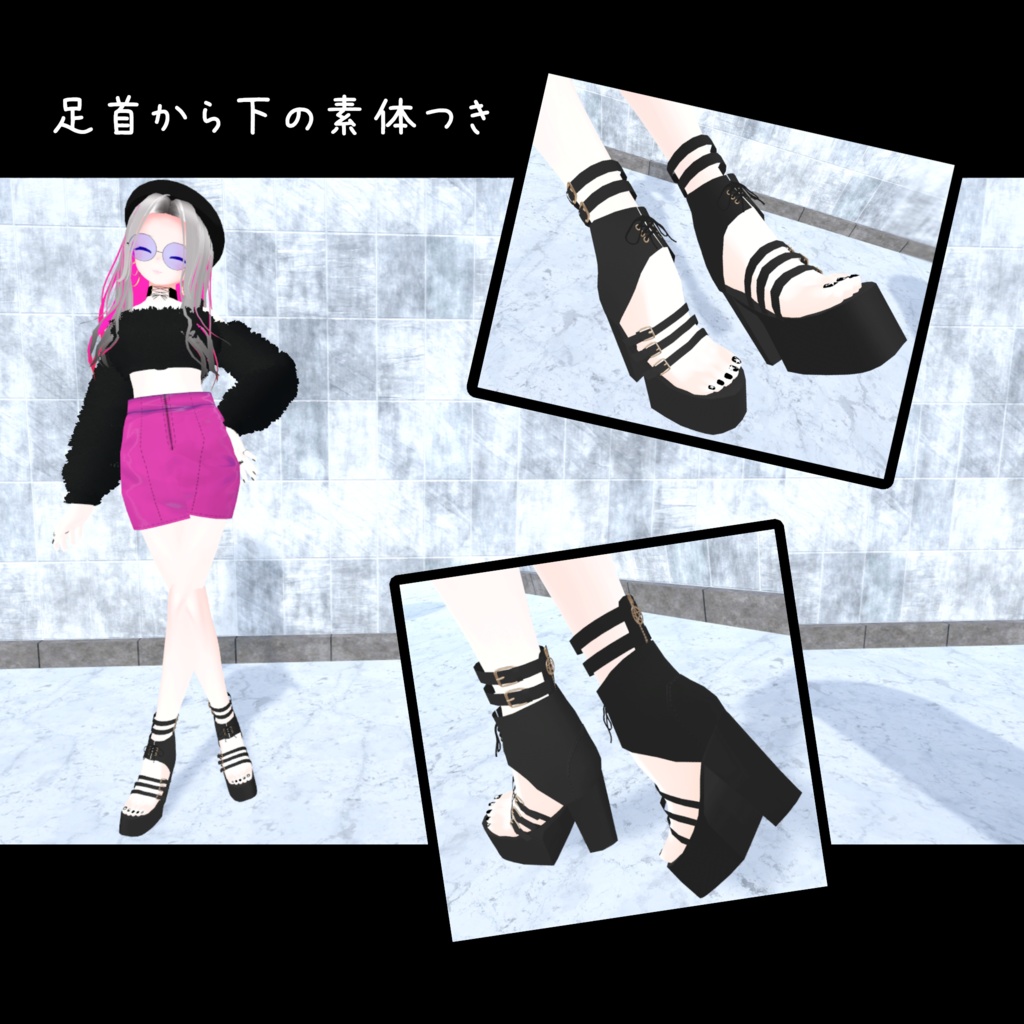 チャンキーヒールサンダル 2colors