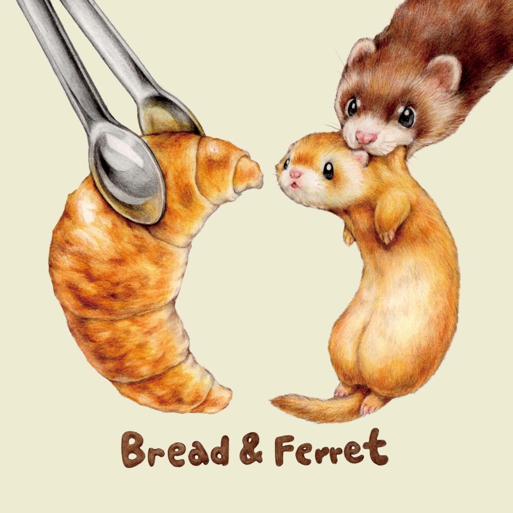 フェレットとクロワッサンのハンカチタオル Ferret Croissant Mini Towel Itachigumo Shop Booth
