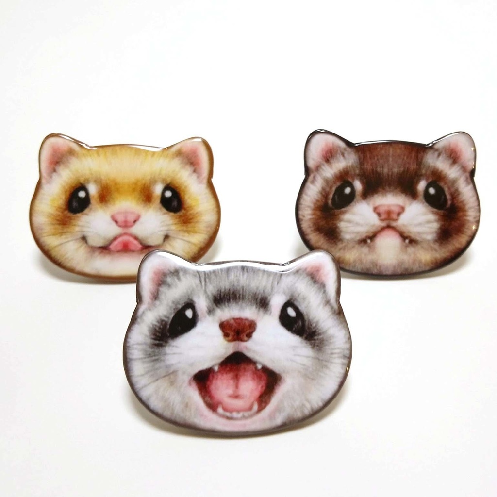 フェレット顔型缶バッジ Ferret Face Can Badge Itachigumo Shop Booth