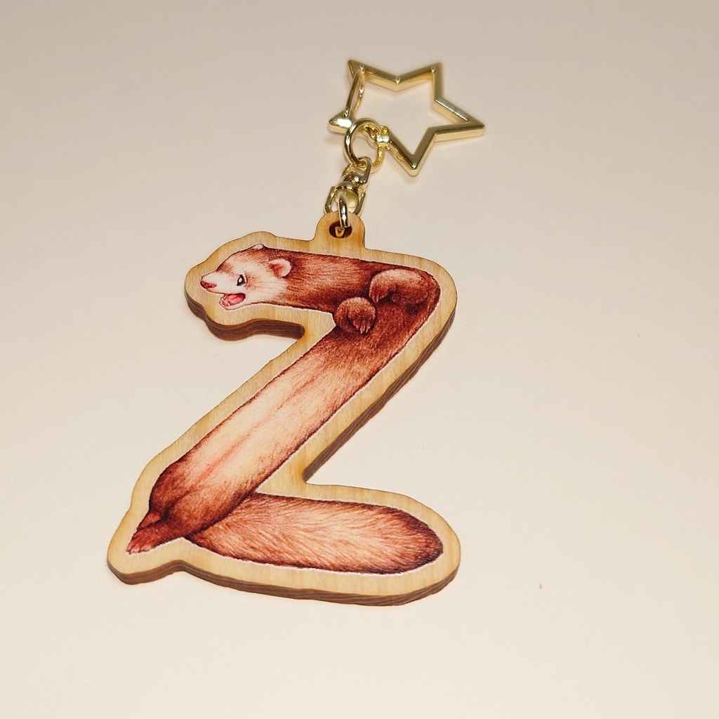 ウッドキーホルダー「フェレットアルファベット」
