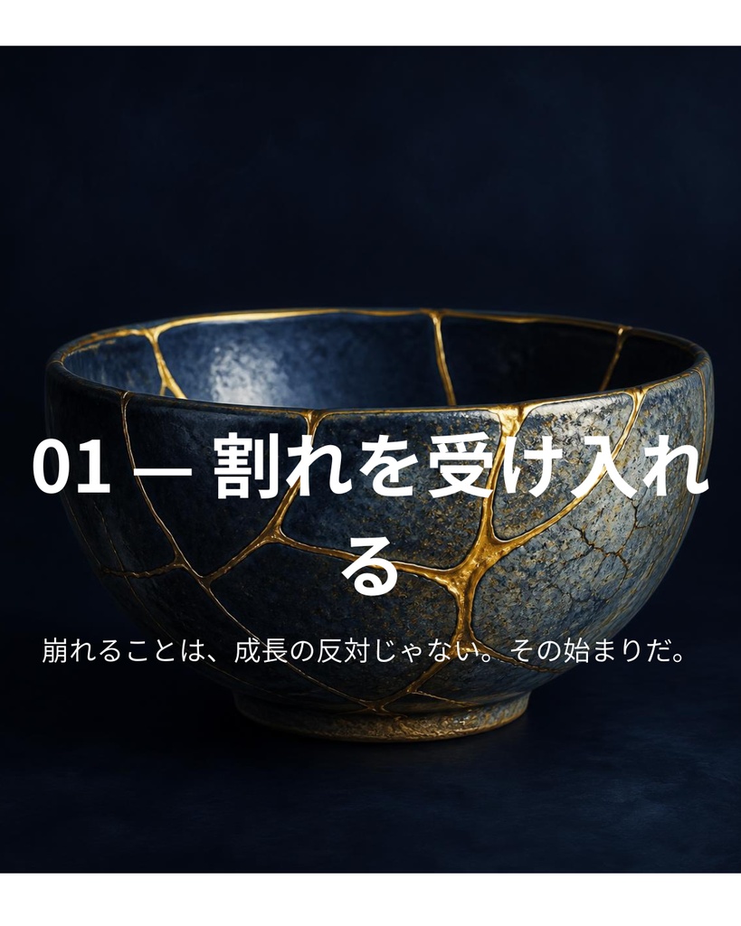 【金継ぎ柄】マインドセットの整え方Instagram投稿テンプレート 5枚セット(PNG画像)