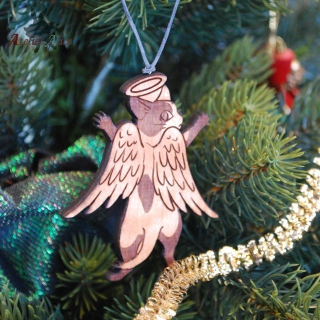 天然木こねこオーナメント3個セット(ラッピング付き)