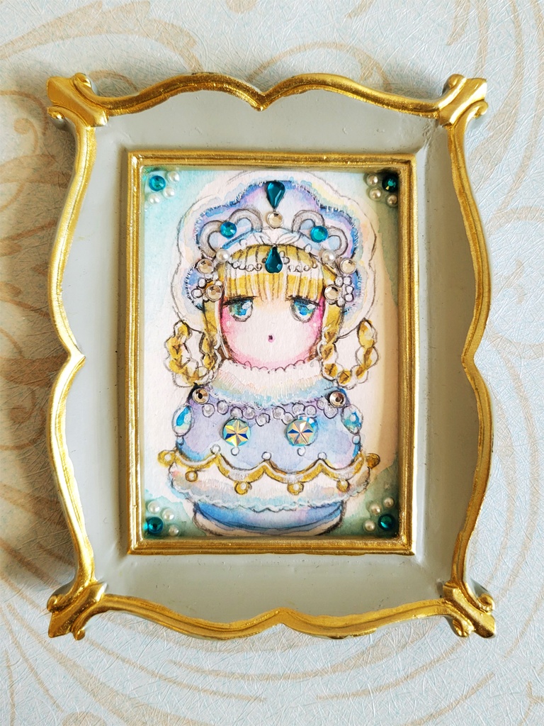 手のひらサイズの額装原画「マトリョーシカ」