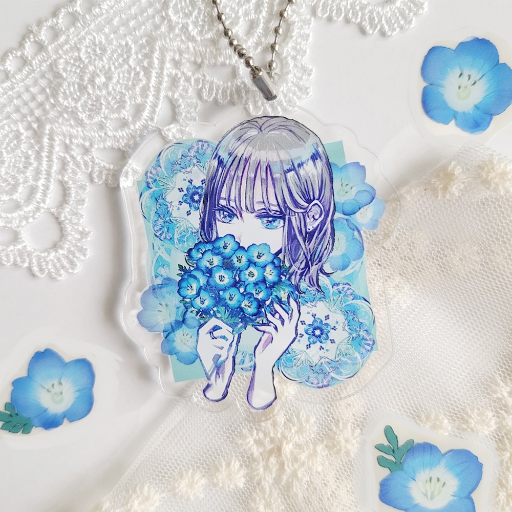 ネモフィラ×万華鏡イメージのアクリルキーホルダー