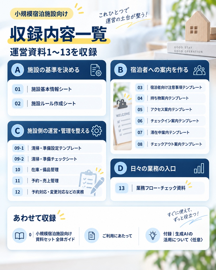 小規模宿泊施設向け|運営整理テンプレートセット【Word・Excel】