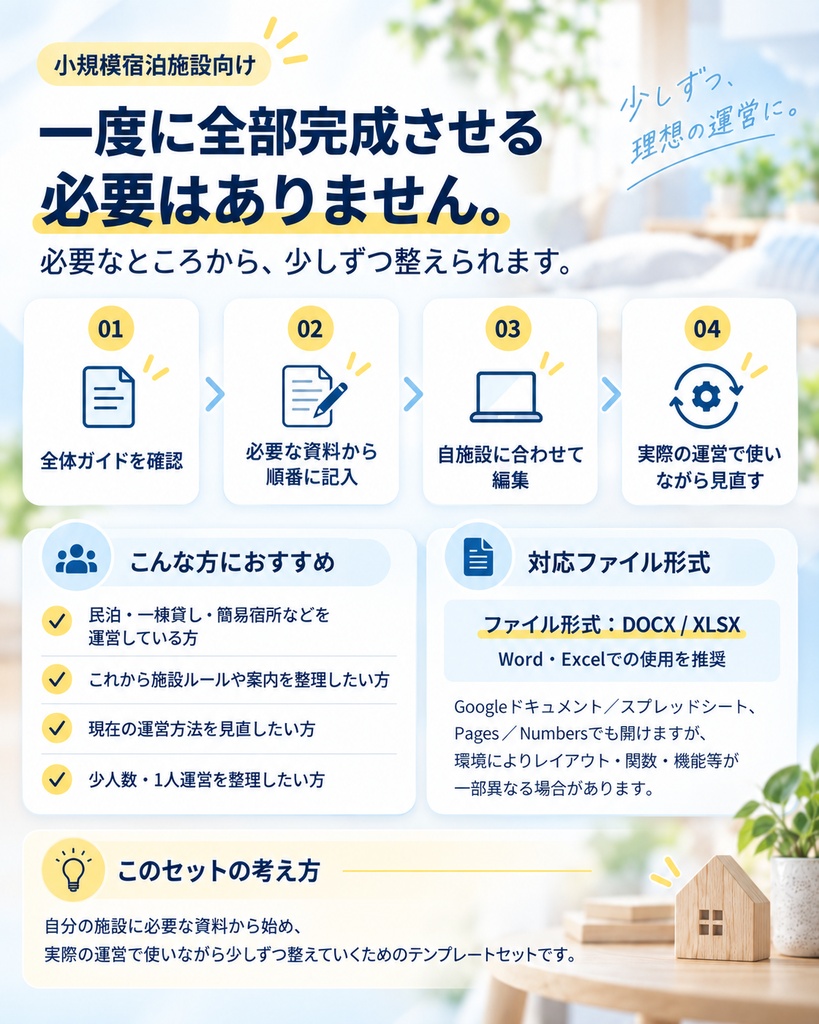 小規模宿泊施設向け|運営整理テンプレートセット【Word・Excel】