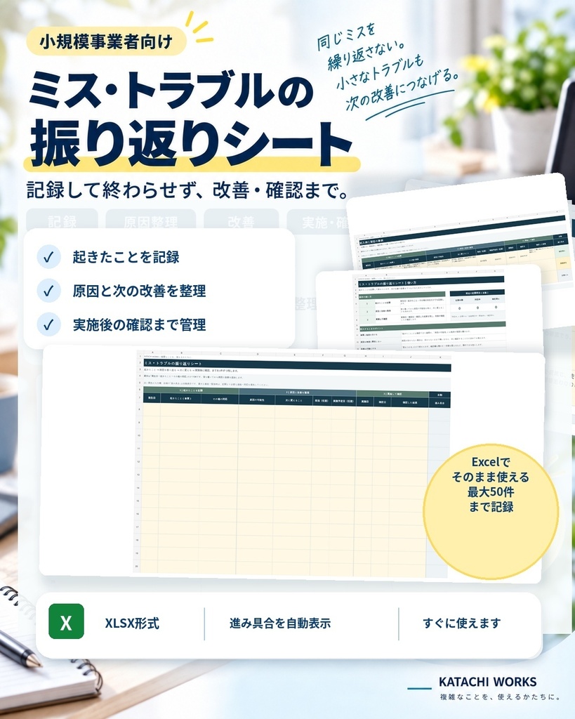 小規模事業者向け|ミス・トラブルの振り返りシート【Excel】