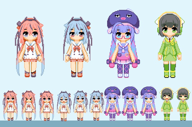 鳴花ーズ・音街ウナ・京町セイカ　ドット絵素材ver.2