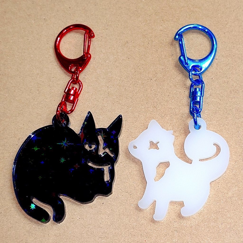 ねこ黒父＆いぬ白水アクリルキーホルダー（セット）