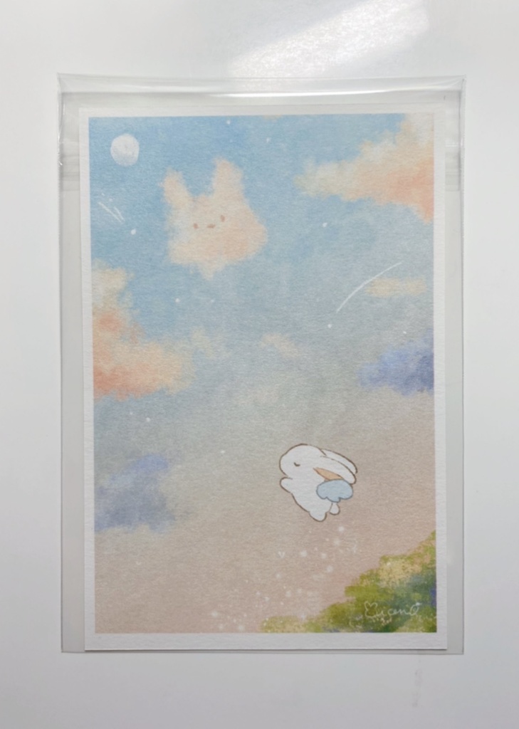天使うさぎと夕暮れ空 ポストカード