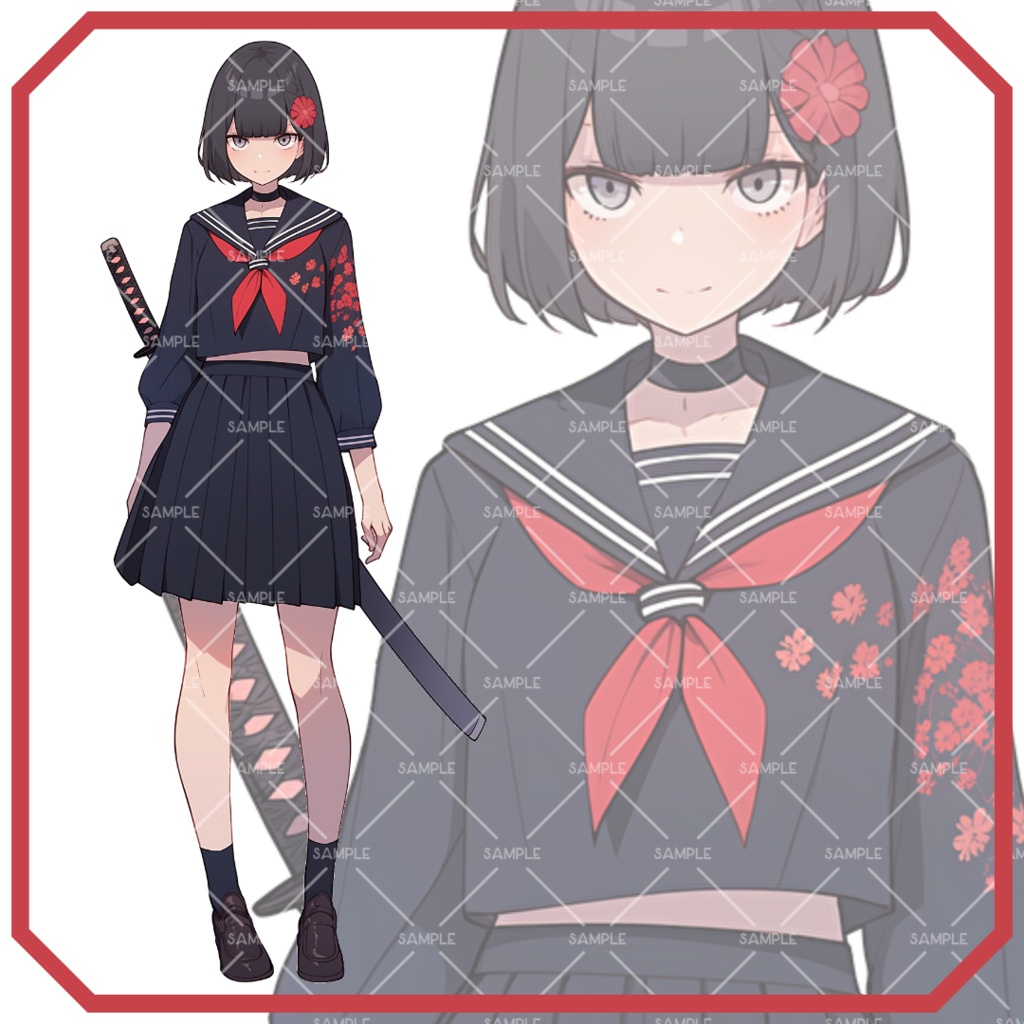 《No.69》立ち絵素材_セーラー服_女の子_刀
