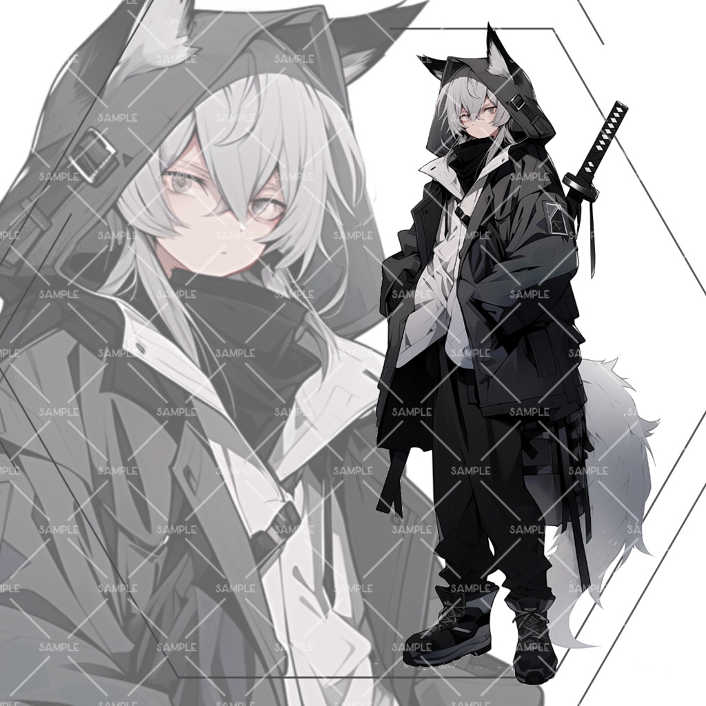 《No.83》立ち絵素材_パーカー_獣耳_刀_男性