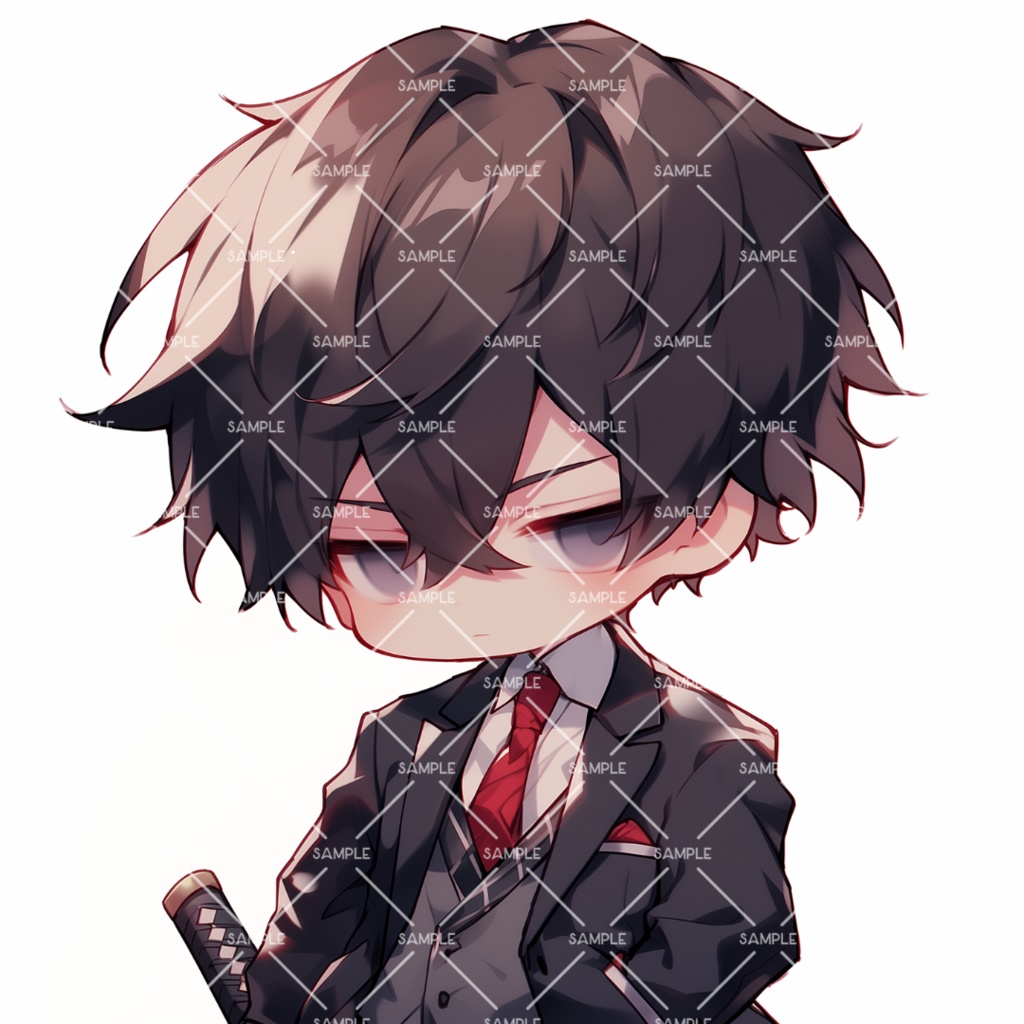 《No.84》立ち絵素材_スーツ_刀_男の子_ちびキャラ