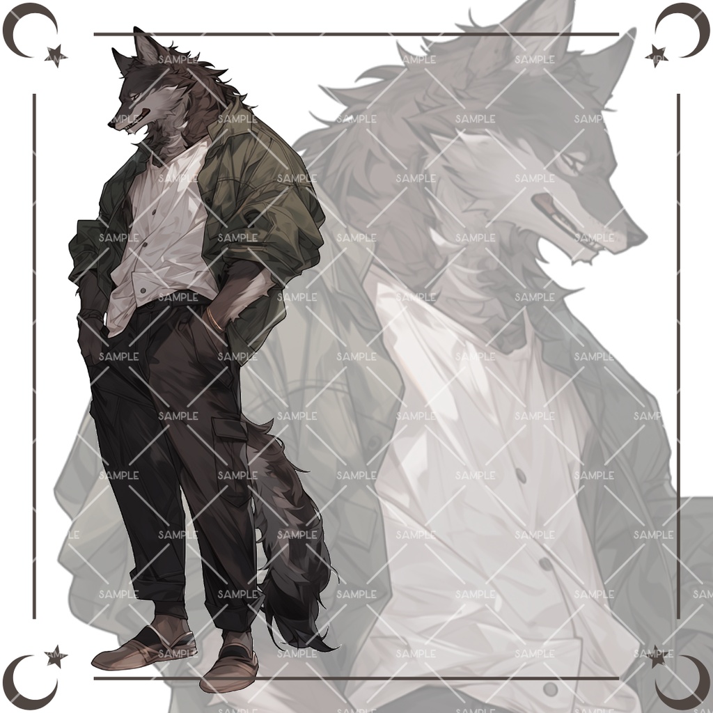 《No.100》立ち絵素材_狼_ウルフ_獣人_私服