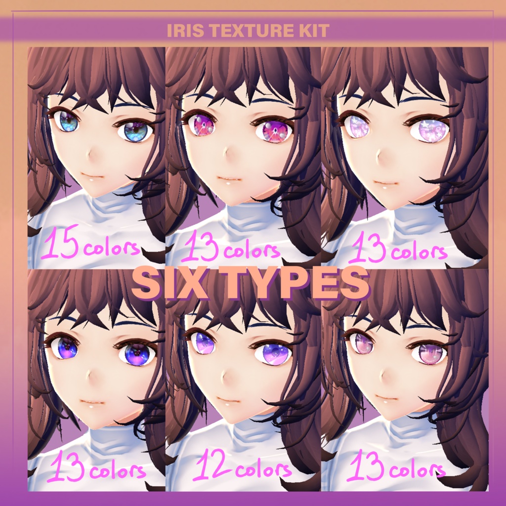 (Vroid/blender) 6 Types Of Iris Eyes Textures [12+ colors for each type]