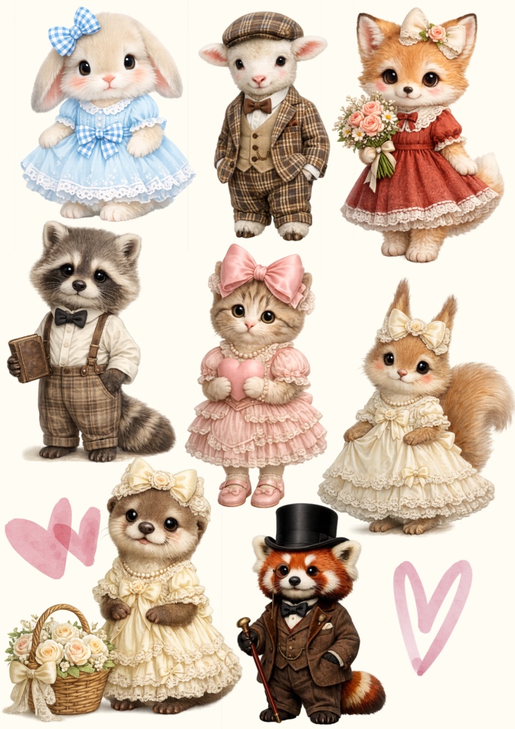 8個の素敵なかわいい動物クリップアート。