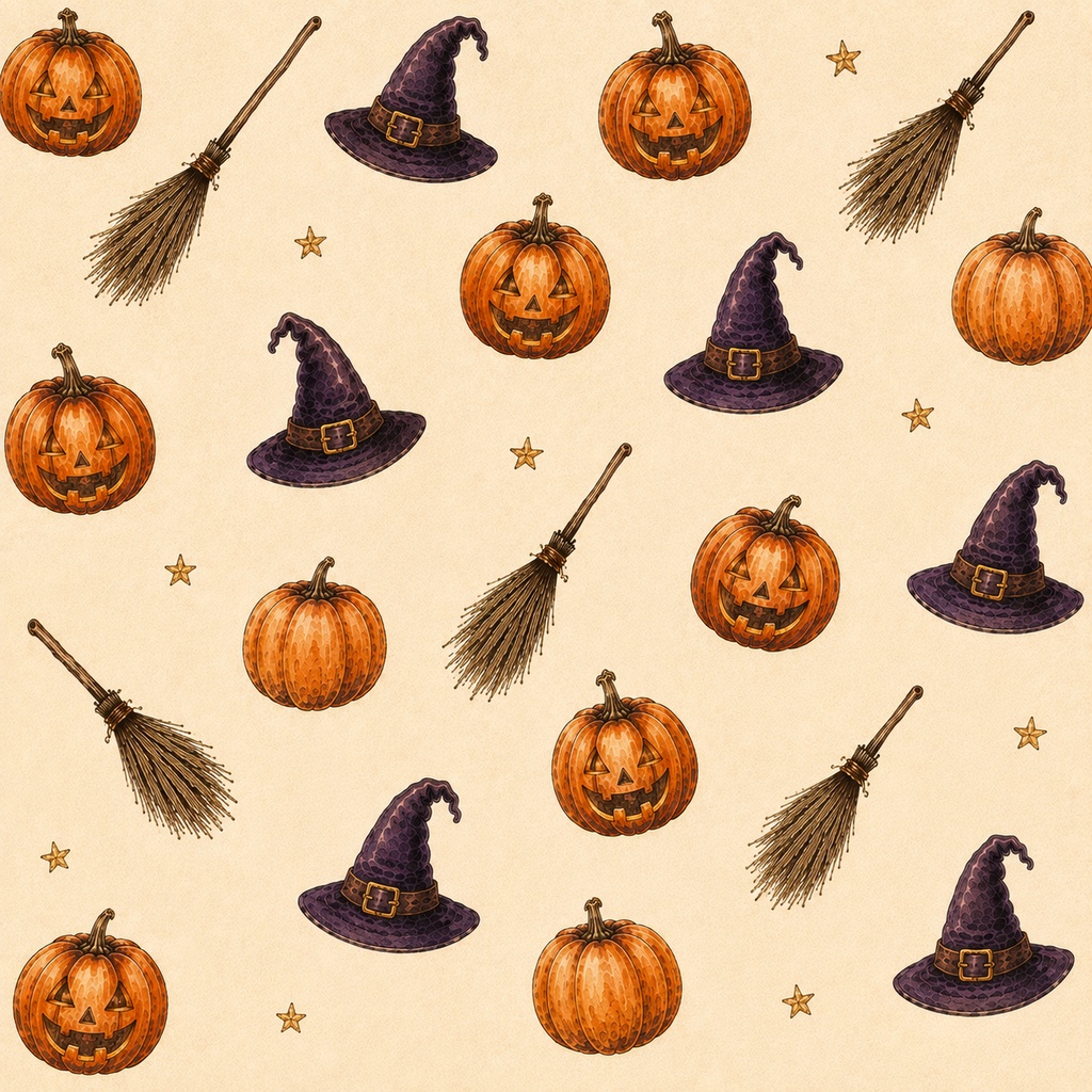 クラシカル・ハロウィン|魔女モチーフとパンプキンのデジタルペーパー【4枚セット・15cm】