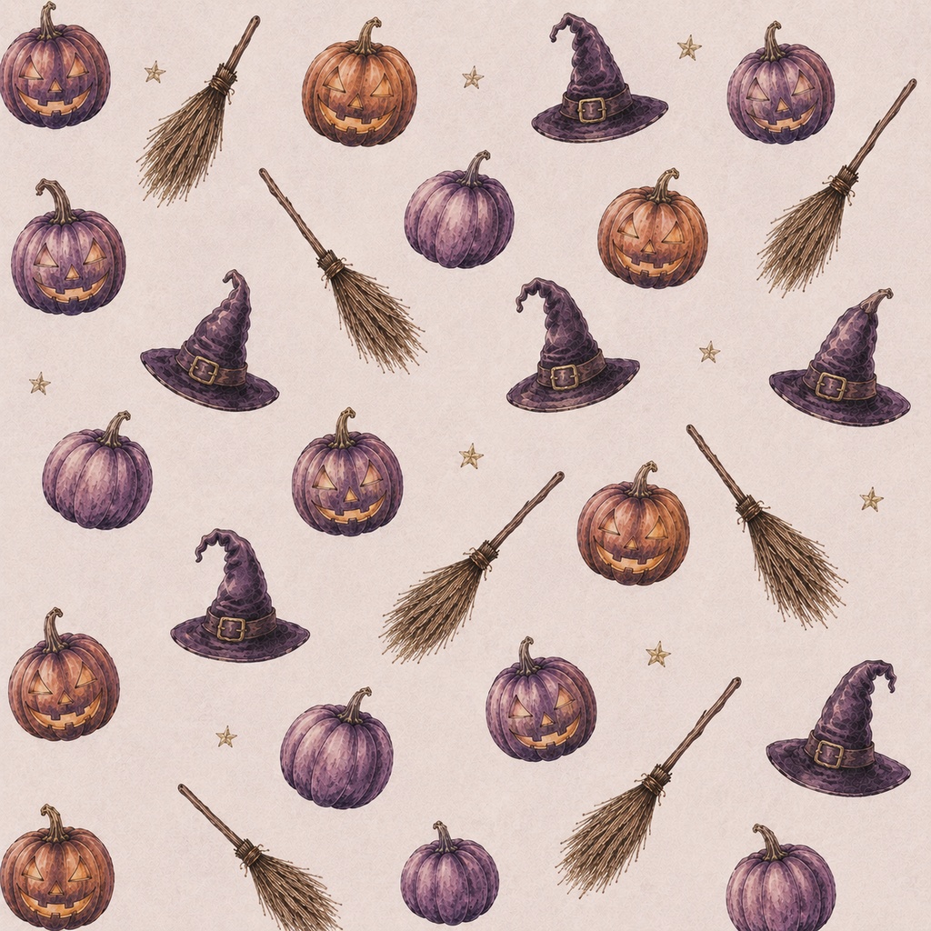 クラシカル・ハロウィン|魔女モチーフとパンプキンのデジタルペーパー【4枚セット・15cm】