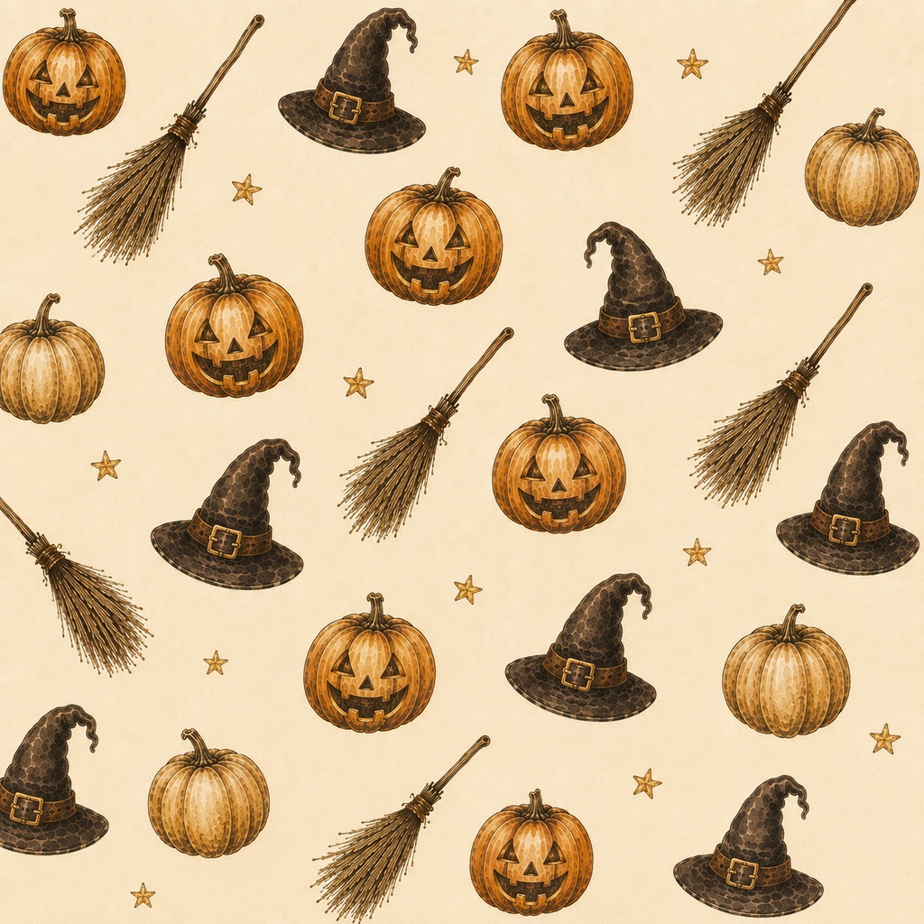 クラシカル・ハロウィン|魔女モチーフとパンプキンのデジタルペーパー【4枚セット・15cm】