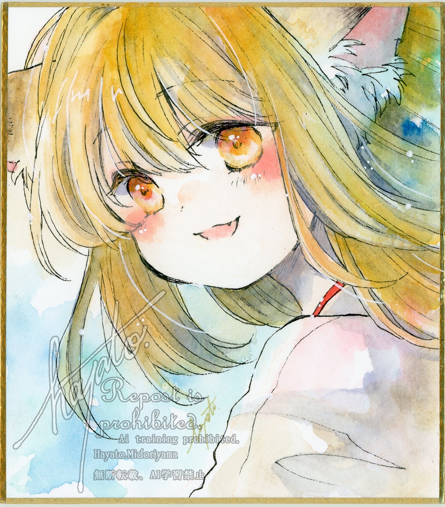 ミニ色紙　初夏の狐巫女
