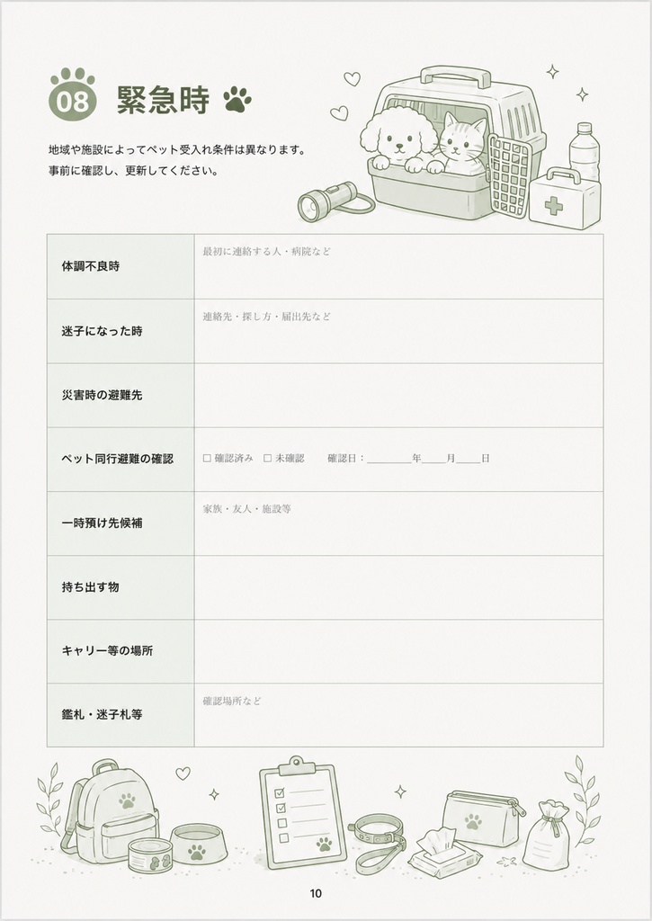 もしもの時にも安心🐾 うちの子データブック|ペットのお世話情報をまとめる全14ページPDF
