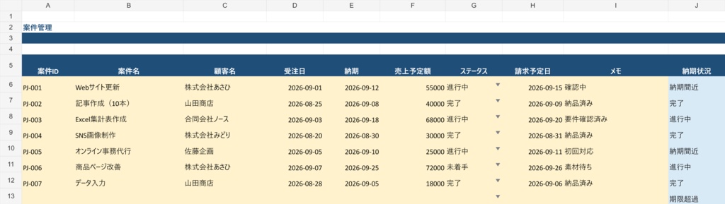 副業・フリーランス向け|案件・請求・入金管理Excelテンプレート