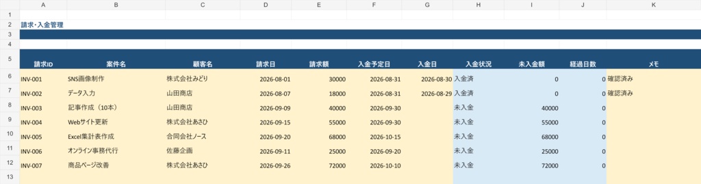 副業・フリーランス向け|案件・請求・入金管理Excelテンプレート