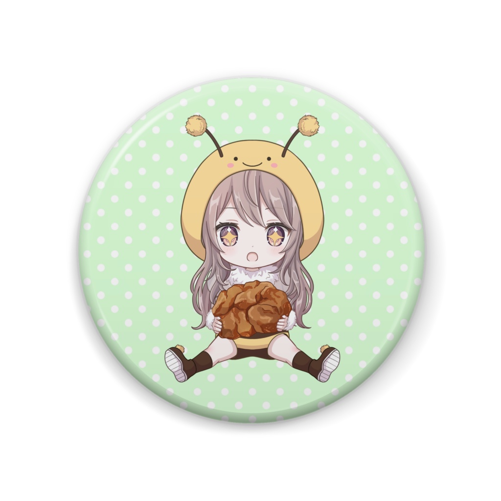ちびはちねえ着ぐるみ唐揚げキラキラver.缶バッジ