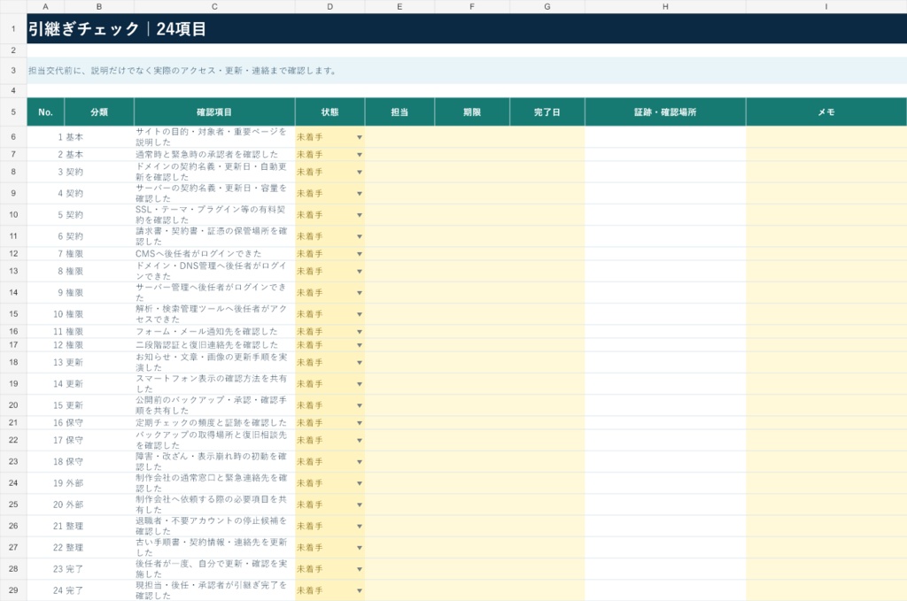 【Excel3点セット】ホームページ運用・公開・引継ぎ管理|WordPress保守