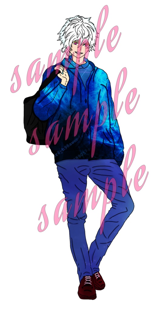 男性立ち絵/差分無/白髪赤目/学生/透過済み