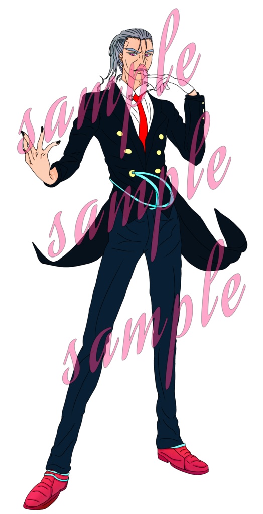 白髪赤眼/男性立ち絵/執事/イケオジ/差分無/透過済