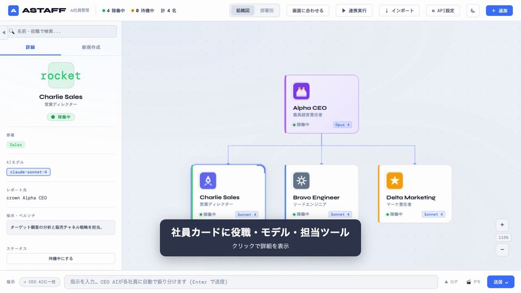 ASTAFF — AIチームを組織図で動かす管理ツール(Pro版)