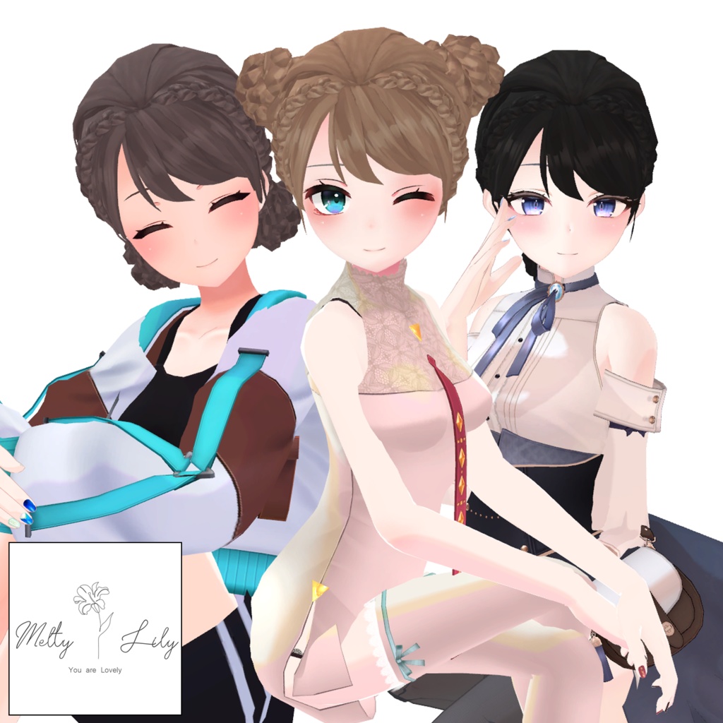 編み込みお団子ヘア【18種アバター対応】