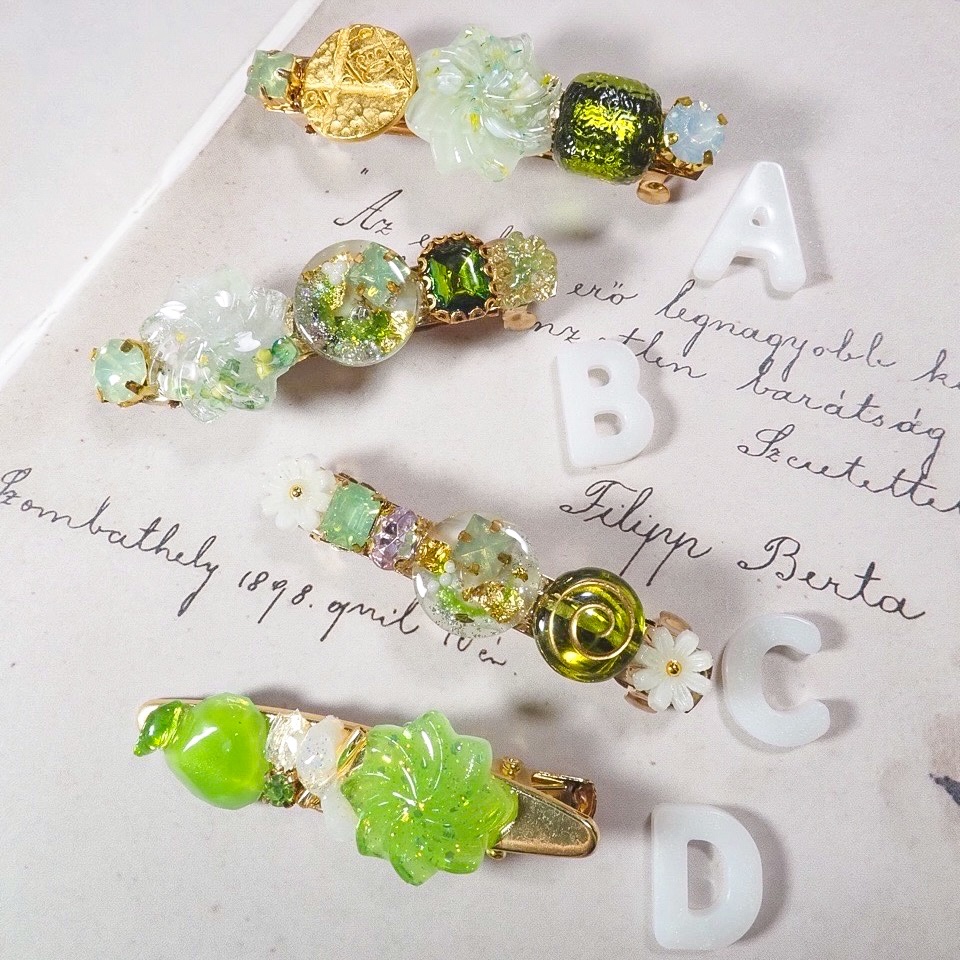 新緑の朝露 バレッタ・ヘアクリップ