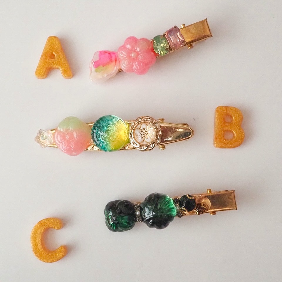 キャンディー 桃・緑 ヘアクリップ