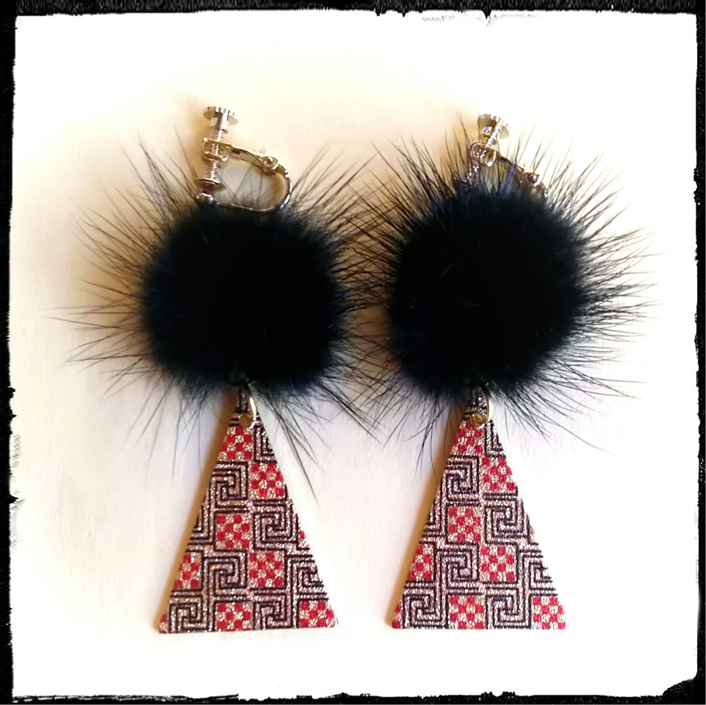 沖田組イメージ メタルプレート&ファー ピアス/イヤリング