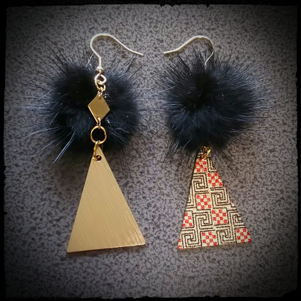 沖田組イメージ メタルプレート&ファー ピアス/イヤリング